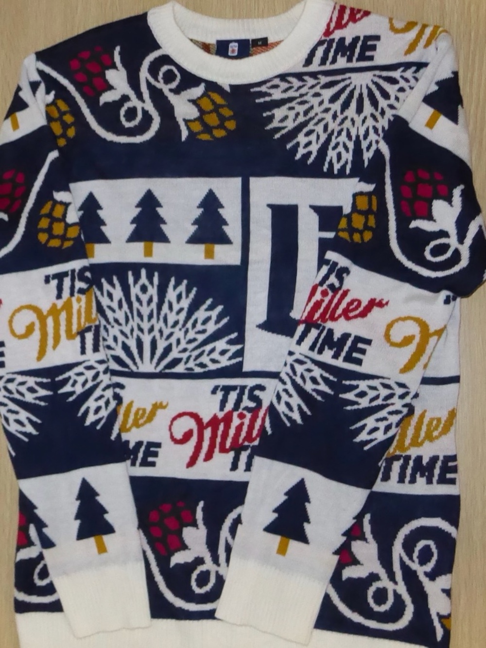 Miller Time Ugly Christmas Sweater Holiday Molson Coors Medium M Mens Unisex